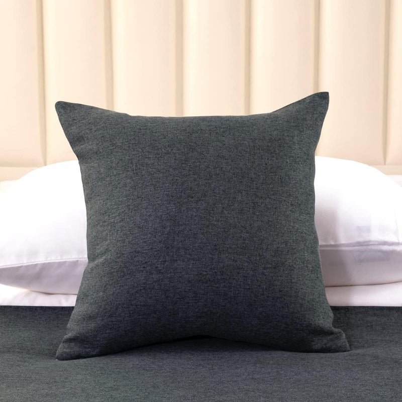 AMBERIS 2 Pillowcases (45×45cm)(Without Insert) Dark Grey, Imitation Linen Decorative 2 Pillowcases (Without Insert) for Home Hotel - Image 1